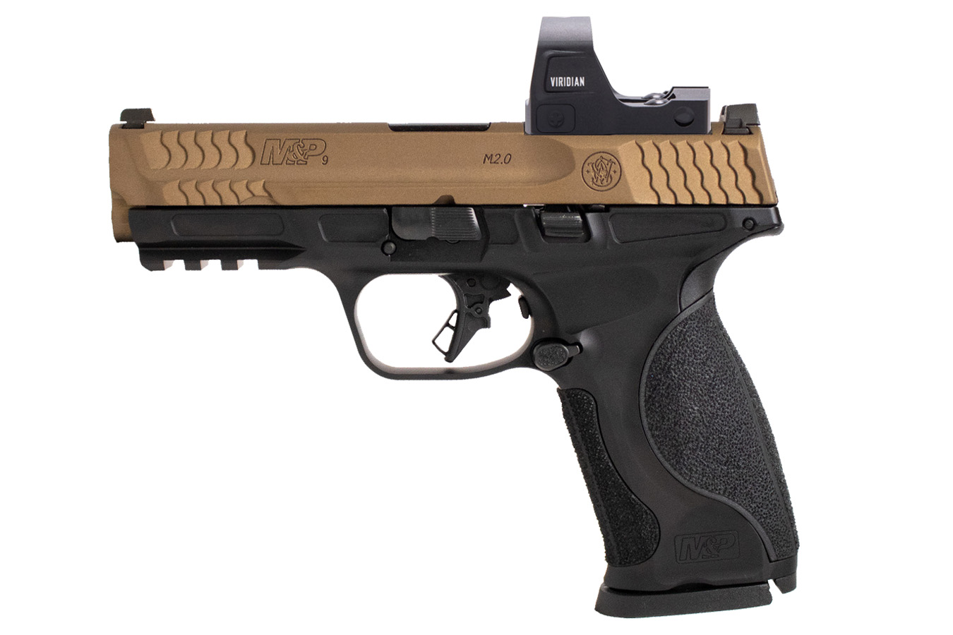 SMITH AND WESSON M&P9 M2.0 Metal 9mm Burnt Bronze Pistol with Viridian RFX15 Green Dot and Four Magazines